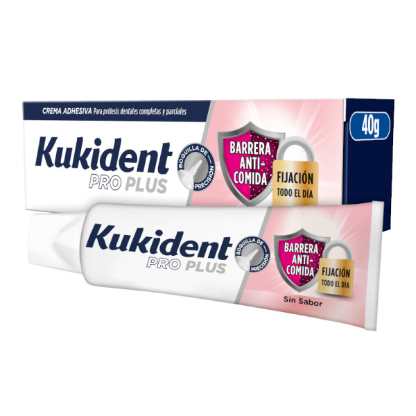 Kukident Pro Plus Barreira Anti-Comida Creme Adesivo Próteses sem Sabor 40G